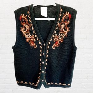 VTG 90s Koret Cottagecore Embroidered Button Front Sweater Vest size Large